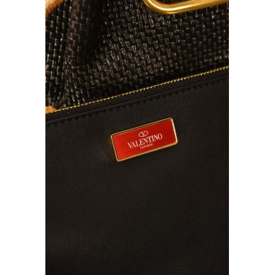 Valentino Garavani Medium Shopping Bag in Raffia with Floral Embroidery