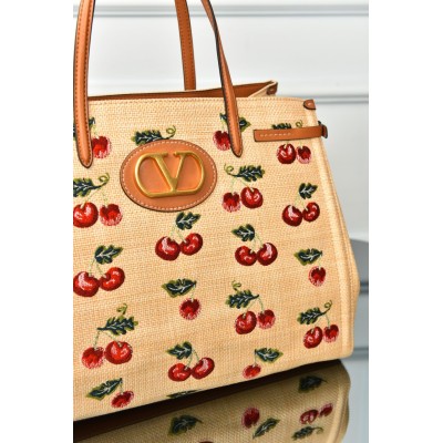Valentino Garavani Antibes Medium Shopping Bag in Jacquard Raffia