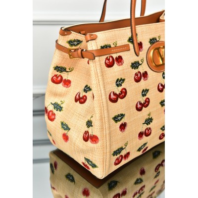 Valentino Garavani Antibes Medium Shopping Bag in Jacquard Raffia