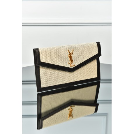Saint Laurent Uptown Pouch in Canvas and Smooth