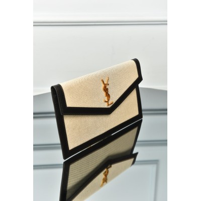 Saint Laurent Uptown Pouch in Canvas and Smooth