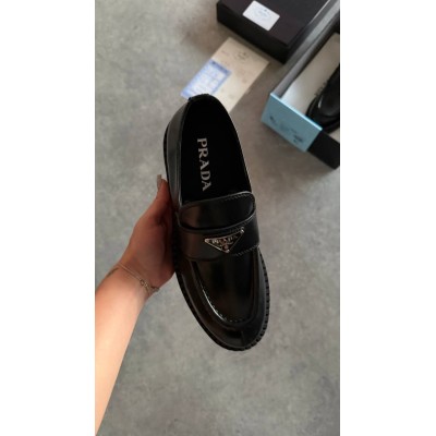 Prada Chocolate Brushed Leather Loafers