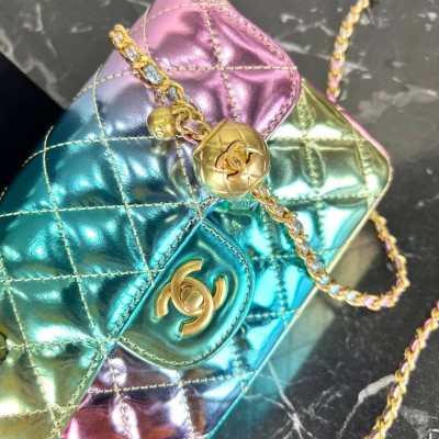 Chanel 1.75 Patent Leather Bag with Chain and Goldball Hardware