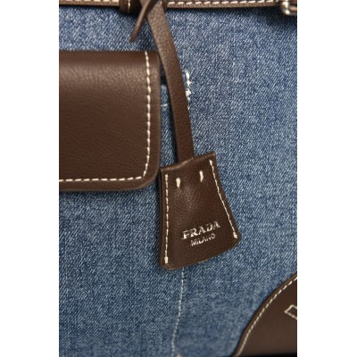 Prada Bonnie Large Denim and Leather Handbag