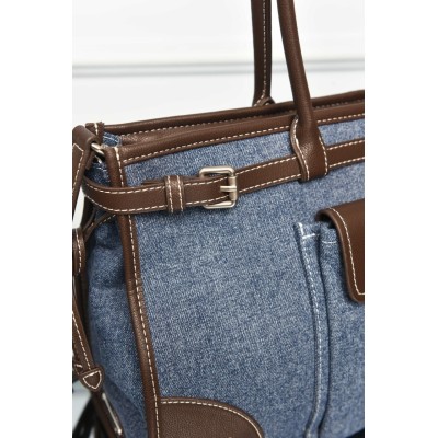 Prada Bonnie Large Denim and Leather Handbag