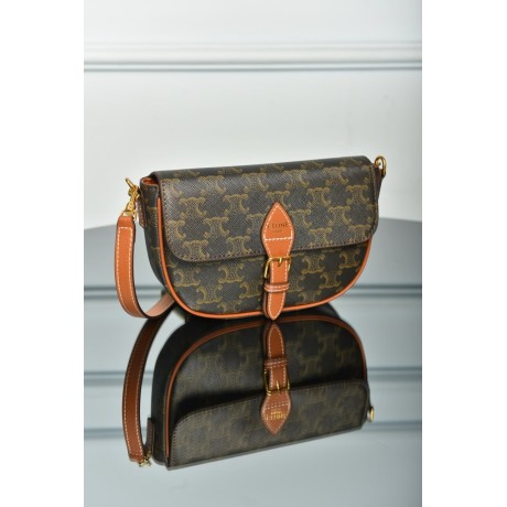 Celine Folco Shoulder Bag in Triomphe Canvas and Calfskin