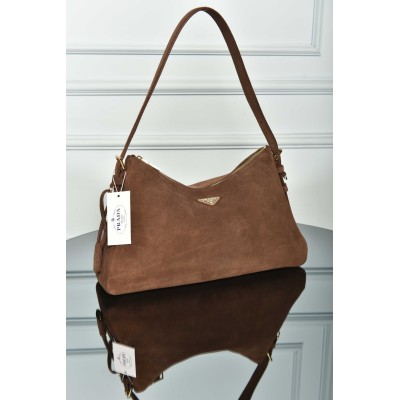 Prada Aimee Large Suede Shoulder Bag