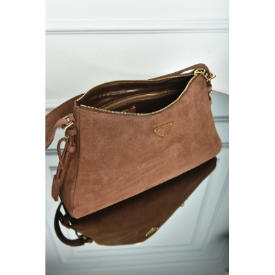 Prada Aimee Large Suede Shoulder Bag