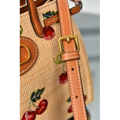 Valentino Garavani Antibes Small Shopping Bag in Jacquard Raffia with Cherryfic Pattern