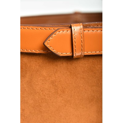 Prada Buckle Belted Suede Bucket Bag