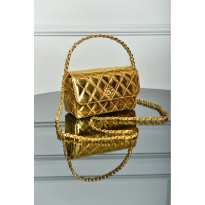 Chanel Patent Quilted Top Handle Clutch Bag