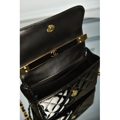 Chanel Patent Quilted Top Handle Clutch Bag