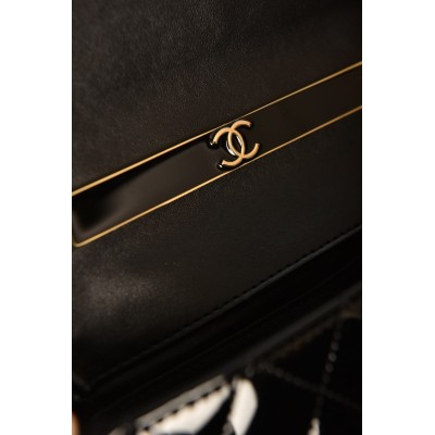 Chanel Patent Quilted Top Handle Clutch Bag